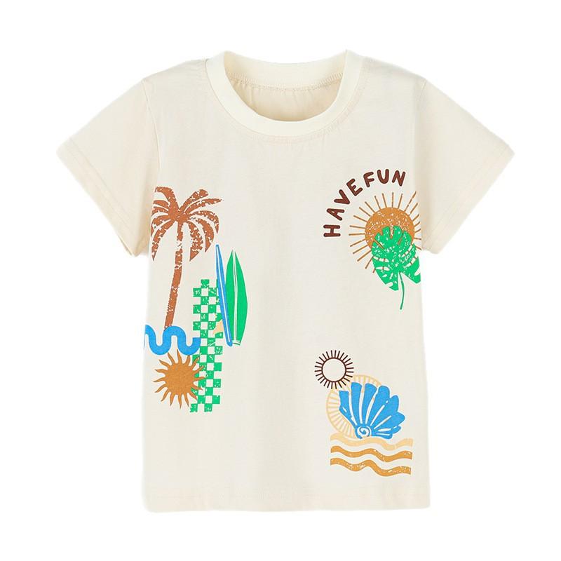 

New summer collection: boys’ short-sleeved T-shirts – stylish beach-print children’s crew-neck tops 90cm(2-3Y) абрикосовый