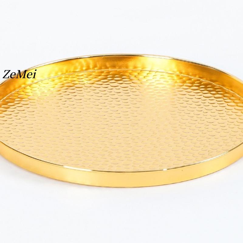European-Style Round Fruit Plate,Hammer Texture Patterned Metal Cake Tray,Tea Dessert Home Living Room Snack Plate Decoration