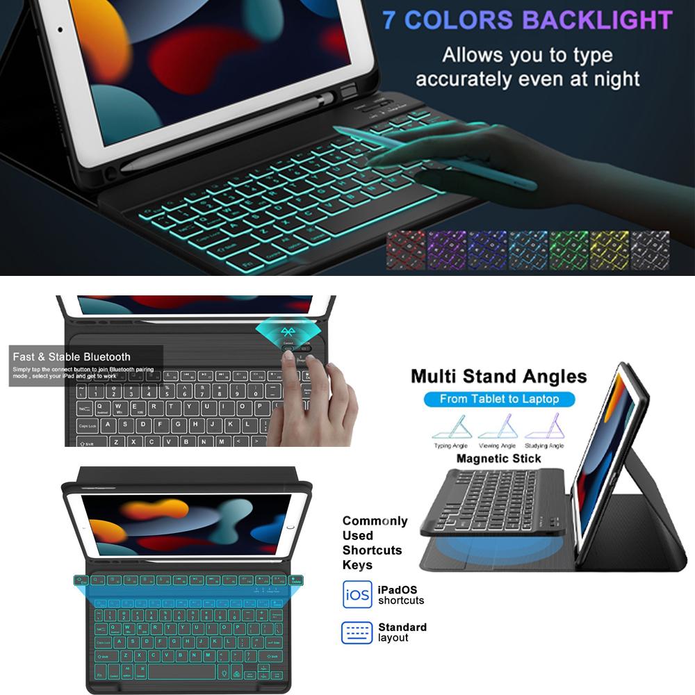 Case for iPad 7th 8th 9th 10.2-inch, Bluetooth Keyboard Case for Air 3rd Pro 10.5 Inch Magnetic Cover