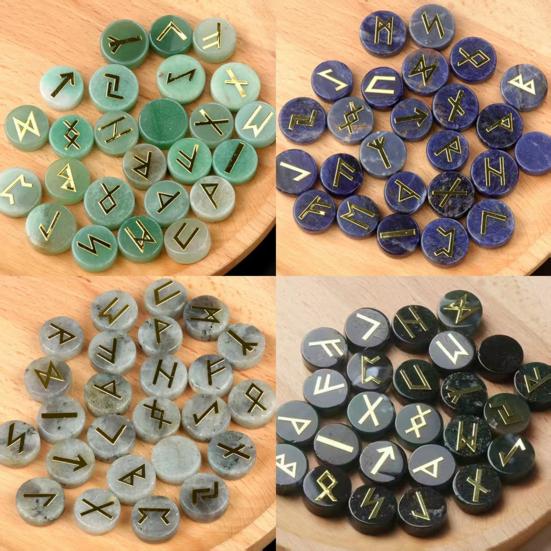 25Pcs Faux Crystal Agate Rune Stone Set Alphabet Rune Round Set Nordic Germanic Language Stone for Witchcraft Fortune-Telling