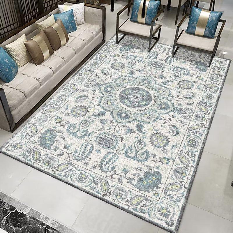 Boho Vintage Ethnic Area Rug – Handmade Style Carpet for Living Room Sofa Bedroom, Non-Slip Floor Mat