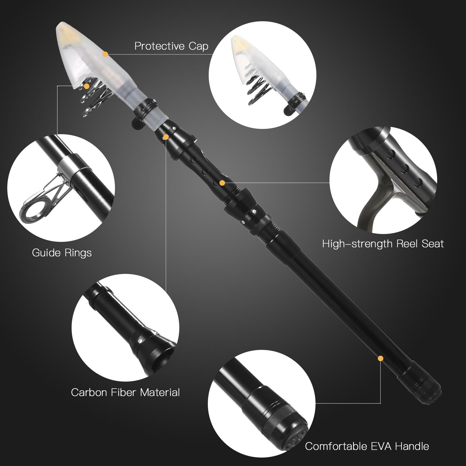 

Fishing Rod and Reel Combos Telescopic Fishing Pole with Spinning Reel Combo Kit Fishing Line Lures Hooks Swivels Set