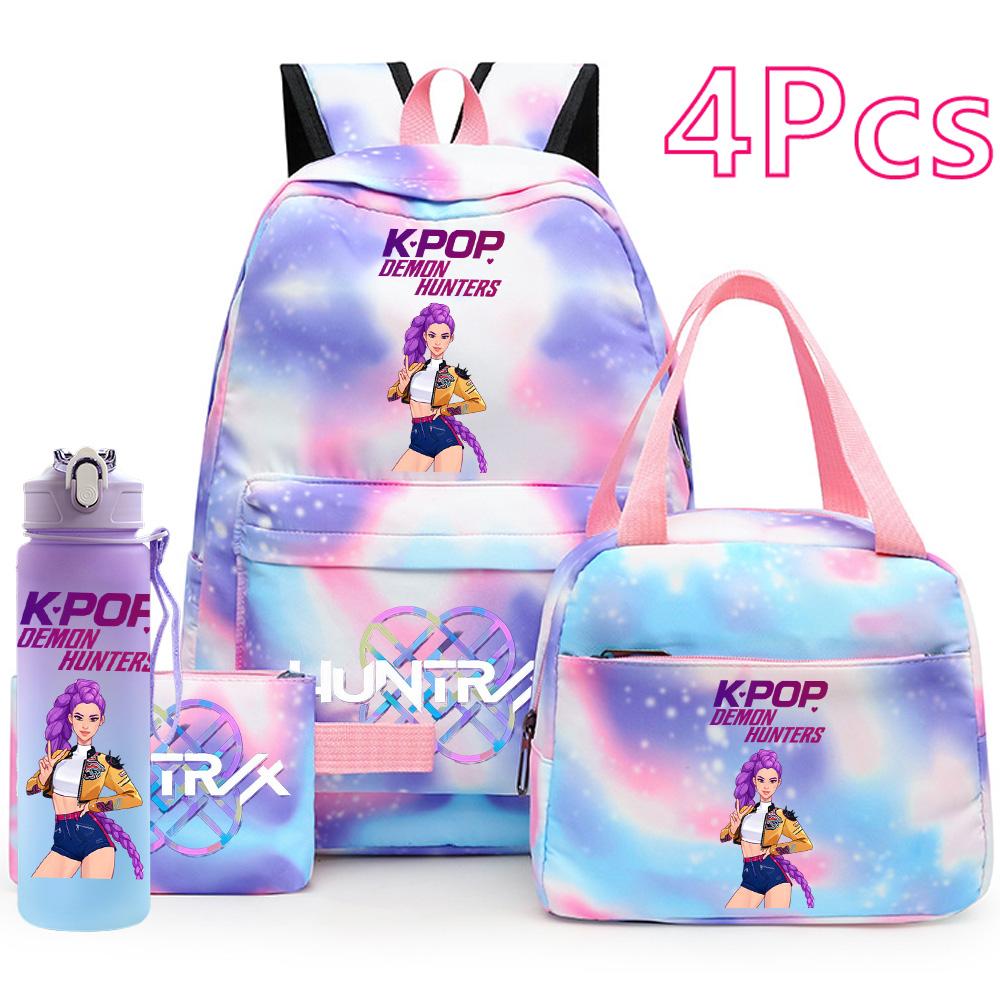 4Pcs/set Anime K-Pop Printed Backpack Handbag Pencil Case with 750Ml Water Bottler for Teenager Boy Girl Schoolbag Large Capacity Bookbag Mochila