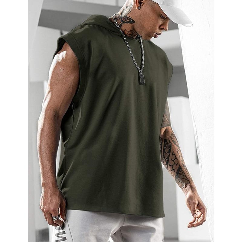 

Свободная толстовка с капюшоном мужская без рукавов спортивная фитнес-трендовая пуловер лоскутная толстовка с капюшоном футболка мужская XXXL армия зеленый