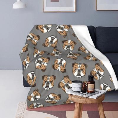 Englische Bulldogge Toss graue Hundedecke, Flanell-Aufdruck, Hundegesicht, multifunktionale, leichte Überwurfdecke für Bett, Couch, Tagesdecken
