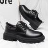 Men's Shoes High-end Fashion Martin Boots British Hong Kong Style Dress Business Black Leather Shoes Glossy Heightening Platform Casual Shoes