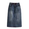 DIMANAF 2026 Summer New Plus Size Women Denim Skirt Elastic Waist A-Line Long Skirt Fashion Lady Bottoms Solid Blue