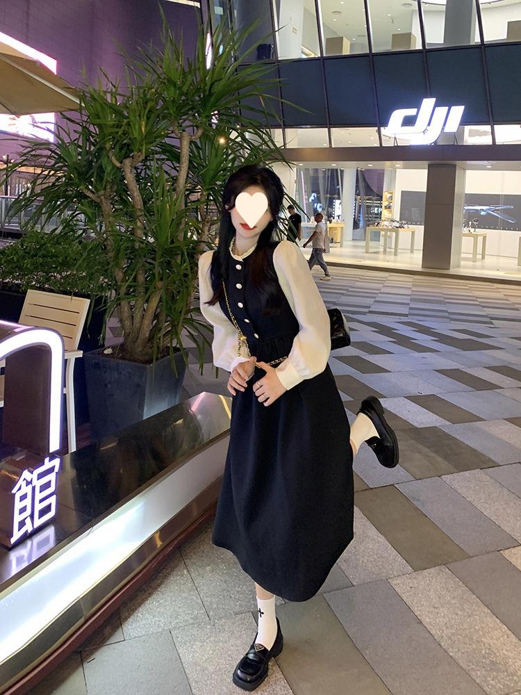 Bubble long-sleeved dress women's clothing autumn new celebrity temperament design long skirt