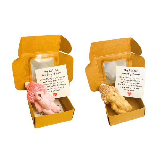 Mini Plush Teddy Bear Box Emotional Support Teddy with Message Card Pocket-Sized Hug Bear Doll for Graduation Anxiety Relief Friends