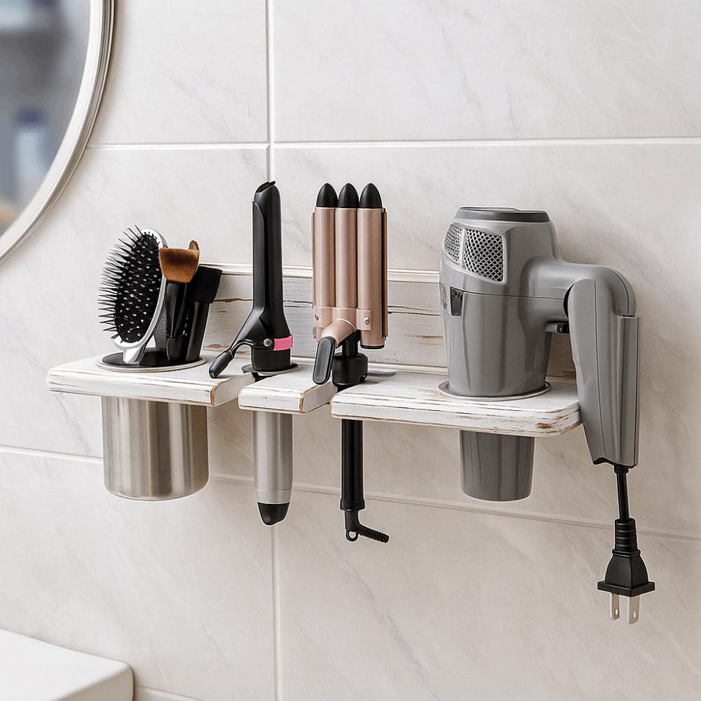 Wooden Blow Dryer Hanger Space Saving Curling Iron Shelf Toilet Blower Holder  Curling Irons