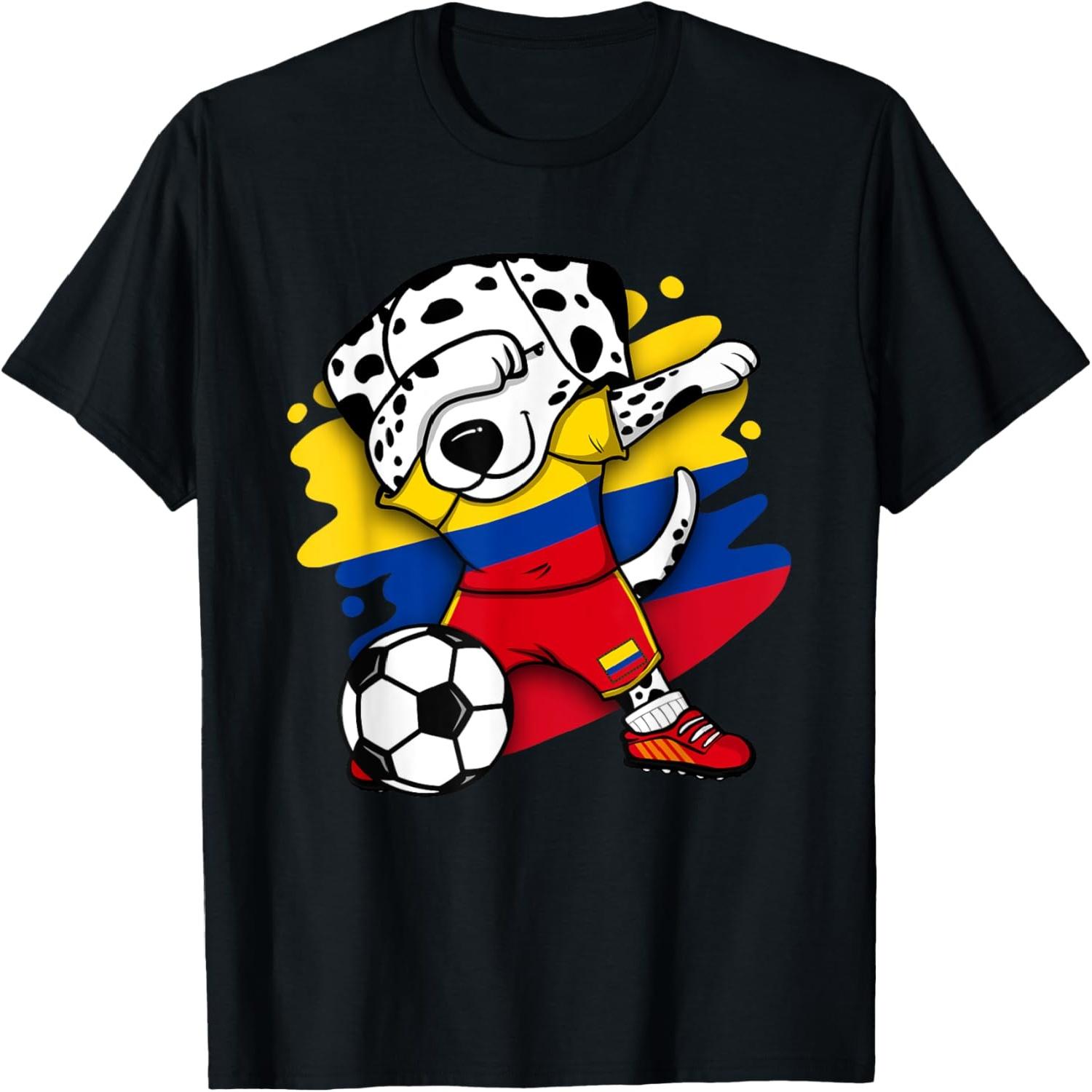 Dabbing Dalmatian Colombia Soccer Fans Jersey Football Lover T-Shirt S