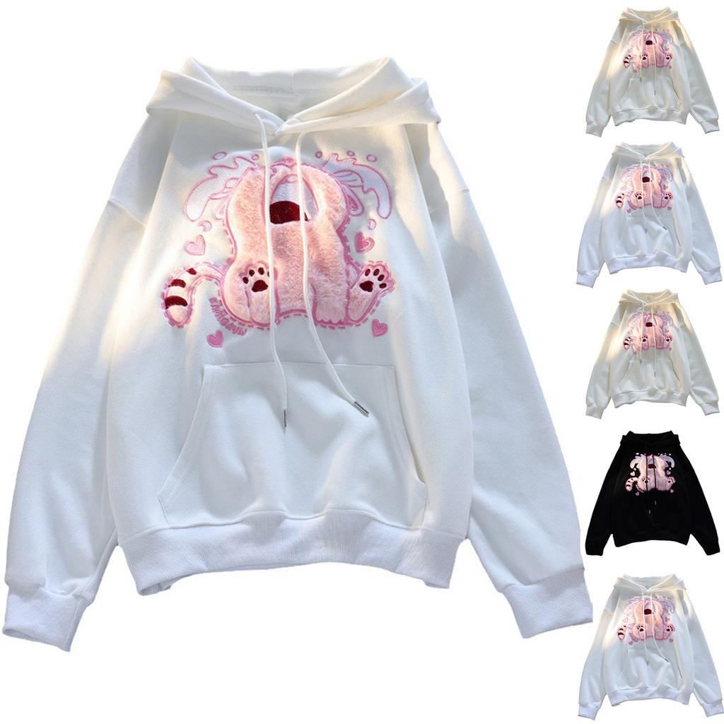 Ladies Fashion Casual Long Sleeve Round Neck Hoodie Pullover Top With  Pockets