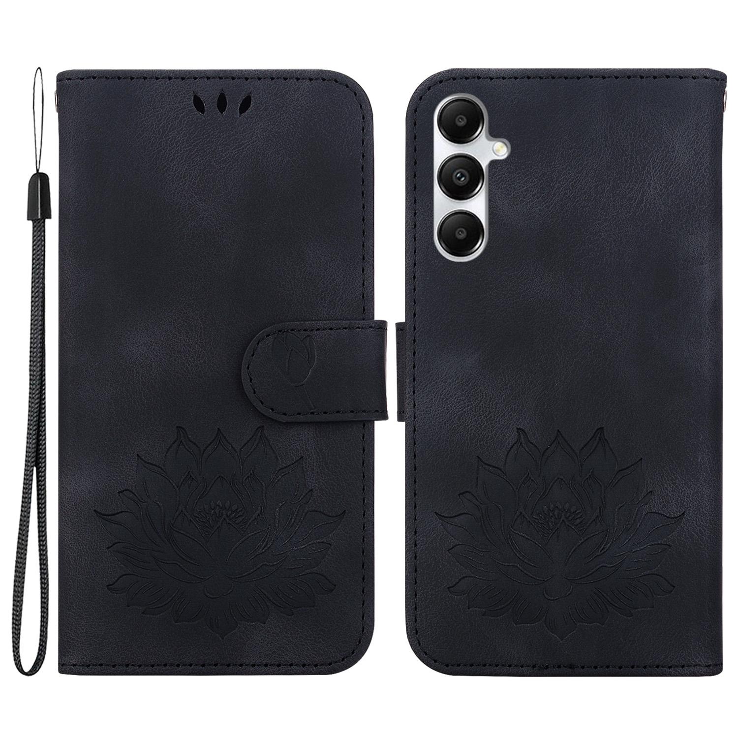 

For Samsung Galaxy A05s 4G Case PU Leather Wallet Stand Lotus Phone Cover Black