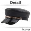 Marine Cap Leather Black Casquette Stylish Hat for Travel Women and Men CZ196 [White Fang] (Black)