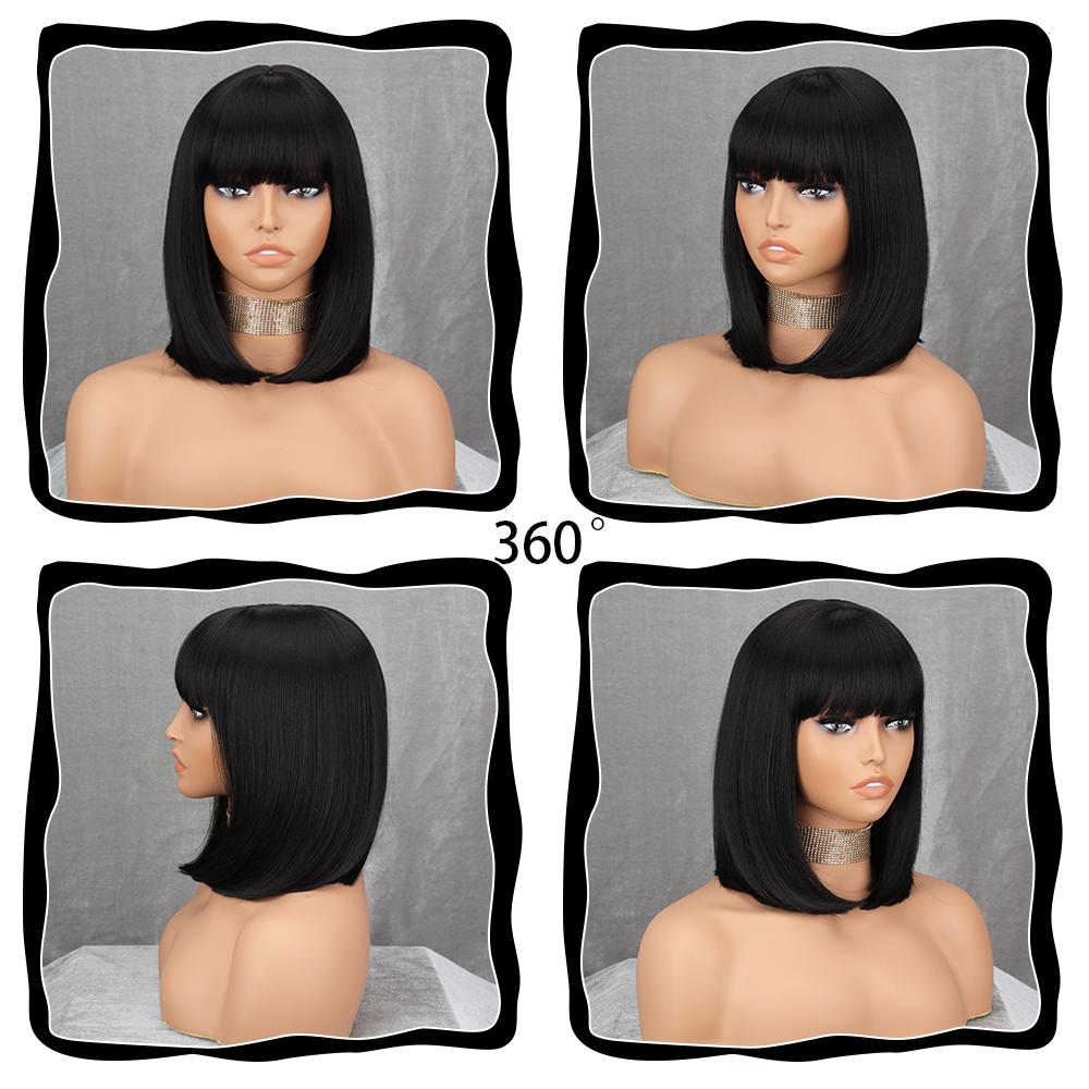 MISSQUEEN Short Bob Red Wine Wig with Bangs Synthetic Wigs for Women Straight Heat Resistant Lolita Cosplay Party Hair