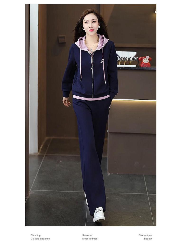 Women's Plus Size Hooded Sportswear Set - Spring/Autumn, Stylish, Youthful Fake Two-Piece, Loose, Fashionable Sweatshirt Two-Piece