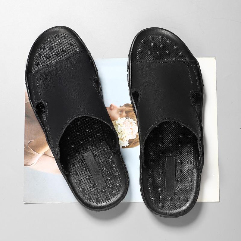 Letnie męskie skórzane sandały kapcie duże rozmiary kapcie