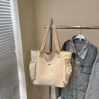 Simple Canvas Bag Women's Tote Bag Large Capacity Commuting Simple Leisure College Student Work Shoulder Bag Underarm Bag