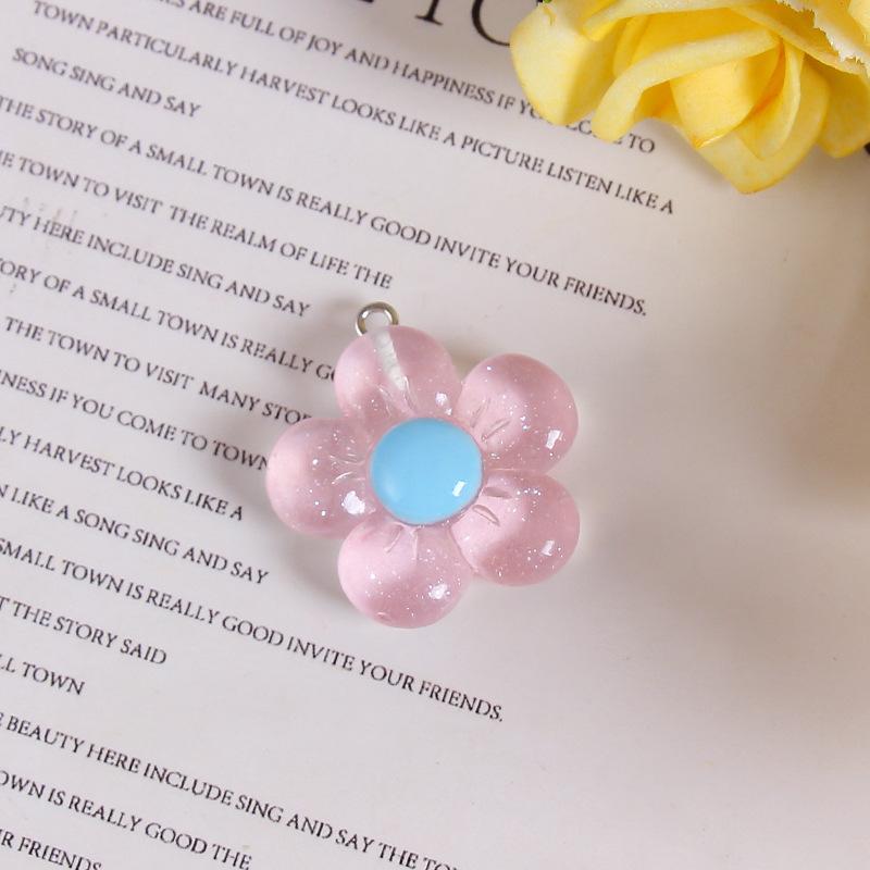 BEPAN 5pcs Transparent Glitter Five Petal Flowers DIY Jewelry Accessories Colorful Resin Shiny Flowers Keychain Pendant Decorations