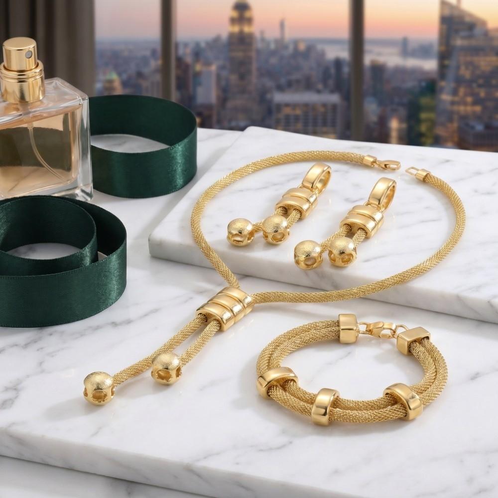 High Quality Necklace Earrings Bracelet Electroplated Stackable Jewelry Set Party Gift