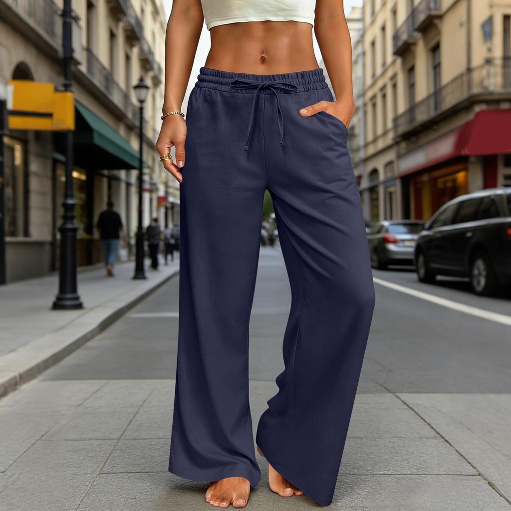 Women's Loose-fitting Wide-leg Pants, Casual Loose-fitting Pants, High-elastic Waistband, Long Pants With Pockets
