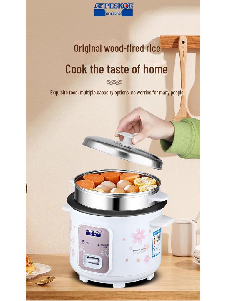 Compact Electric Rice Cooker, 5L Non-Stick, Serves 1-4, Classic Design for Small Households