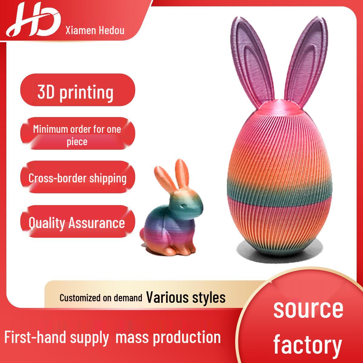 3D Printed Articulated Rabbit and Colored Egg Set for Easter Red & Gold