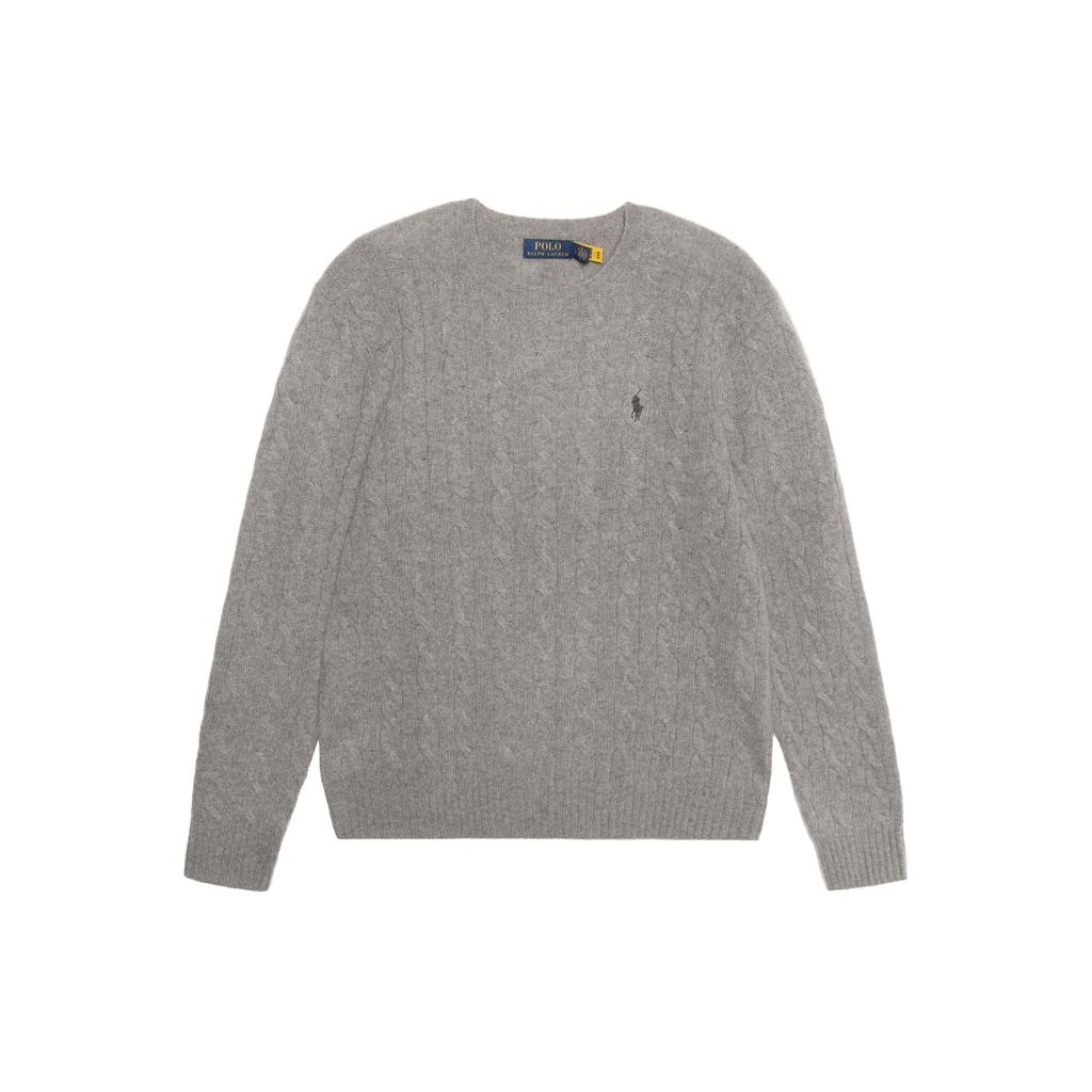 Polo Ralph Lauren SS23 Solid Color Logo Embroidered Cable Knit Cashmere Sweater Men Sweater Light-Gray 710876762-012