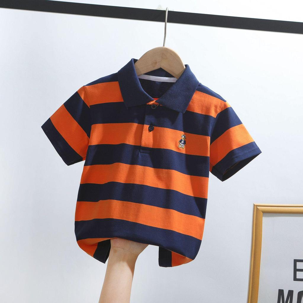 Kids' Korean Striped Cotton Polo Shirt: Short-Sleeved T-Shirt for Boys, Sizes 0-16, Summer Children's Clothing
