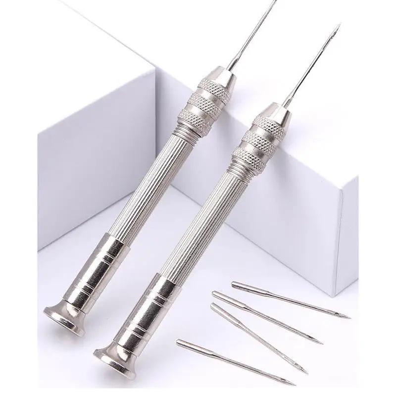 Premium Stainless Steel Shoe Repair Awl & Crochet Hook with Nylon/Waxed Thread for Leather Sewing