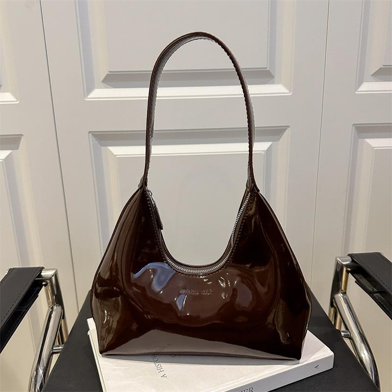Chic Glossy Half Mo Bag, Daily Underarm Bag, Sleek Pu Leather Tote Shoulder Purses, Modern Styles for Women Everyday Elegance
