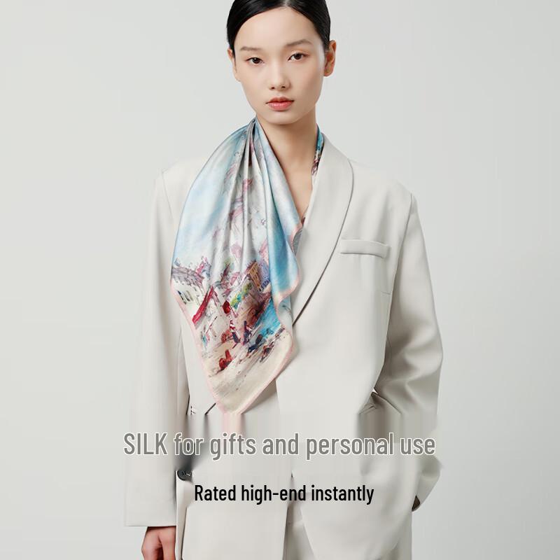 100% Mulberry Silk Double-Sided Printed Small Square Scarf