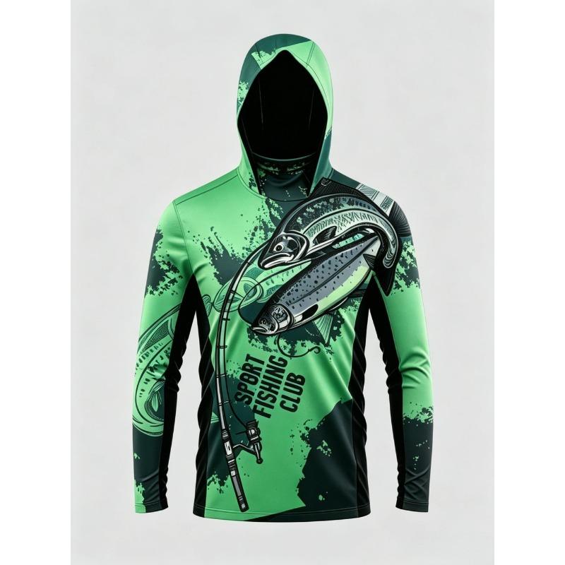 UPF50+ Camo Men Long Sleeve Fishing Hoodie With Face Mask Lightweight Breathable Quick Dry Outdoor Fishing Jersey