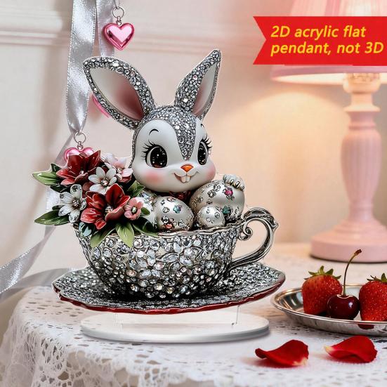 Easter Bunny Acrylic Table Sign 2D Flat Colorful Eggs Rabbit Decoration Home Living Room Valentine's Day Holiday Party Tabletop Ornament