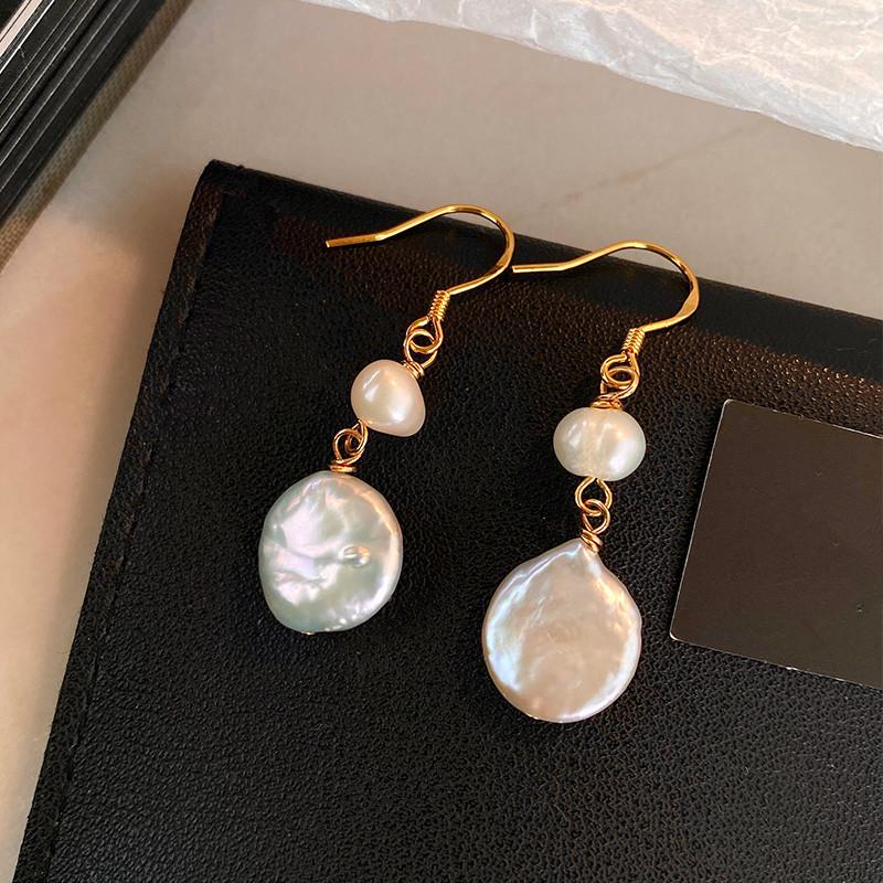 New Arrival Trendy Natural Baroque Button Freshwater Pearl 14K Gold Filled Female Tassels Drop Earrings Anti Allergy Gifts