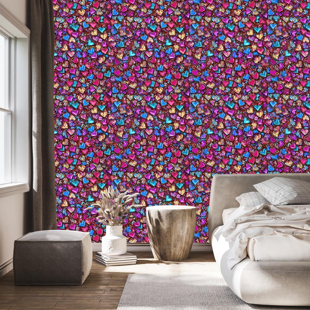 Neon Glitter Hearts Wallpaper Purple, Violet and Red 50x1000