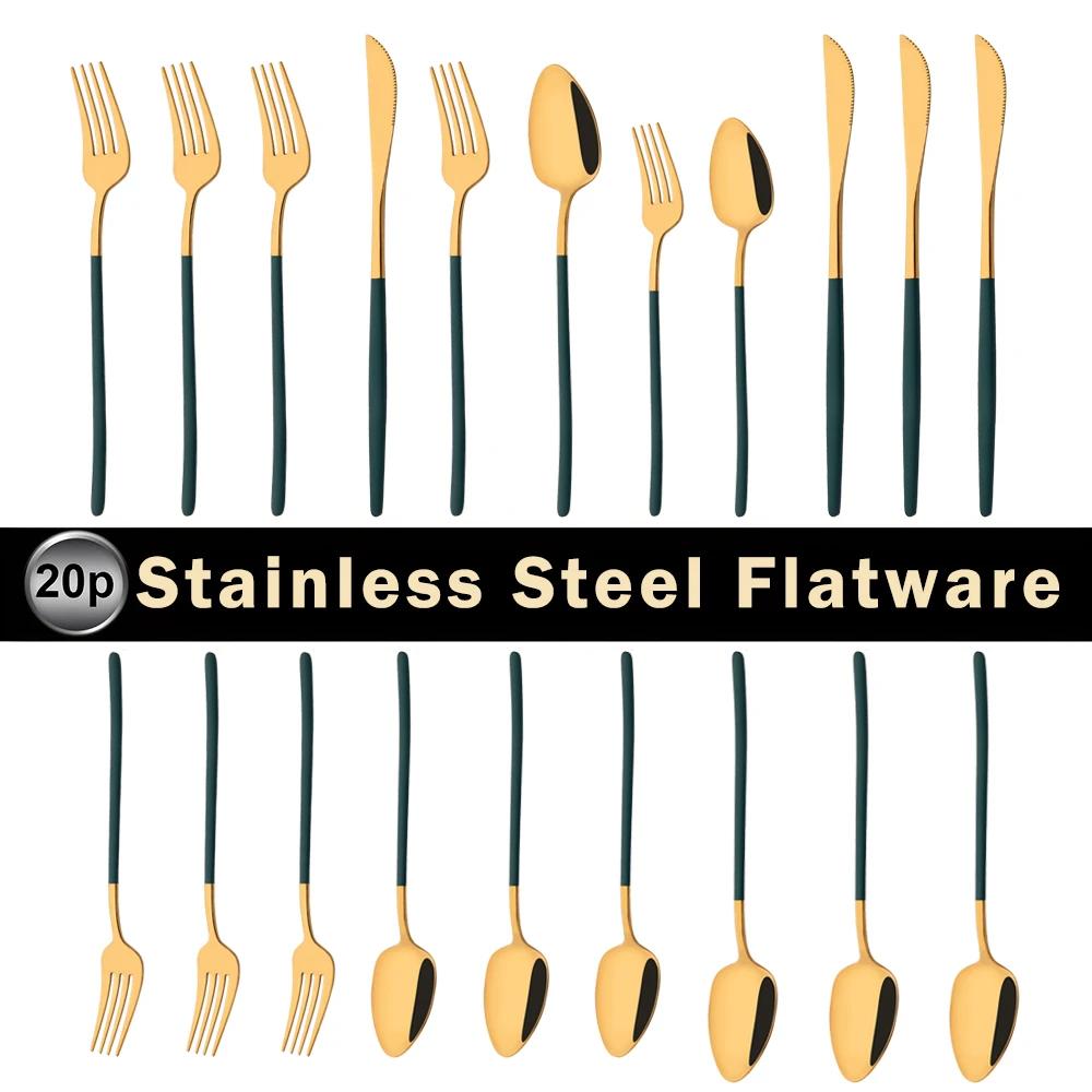 20Pcs Mirror Pink Gold Flatware Cutlery Set Sainless Steel Home Dinnerware Party Fork Spoon Knife Kitchen Dinner Tableware Set