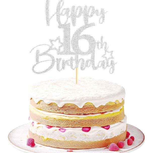 Sotpot 1 Pack 18th Birthday Cake Topper Double-sided Silver Glitter Cake Topper with Star Pattern Cake Decoration for Happy 18th Birthday Party Cake