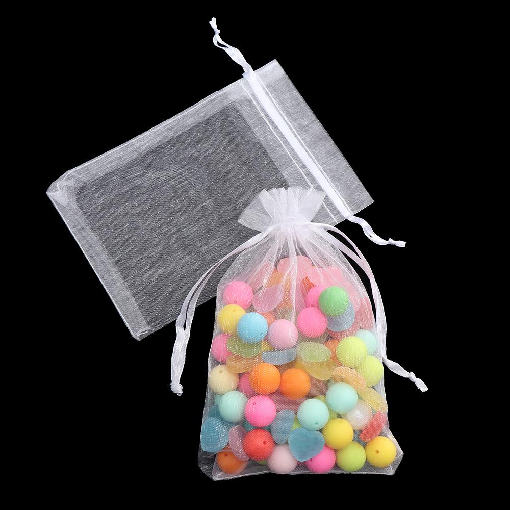 25PCS Drawable Party Supply Christmas Favor Jewelry Packing White Pouches Drawstring Pocket Organza Gauze Sachet Gift Bags