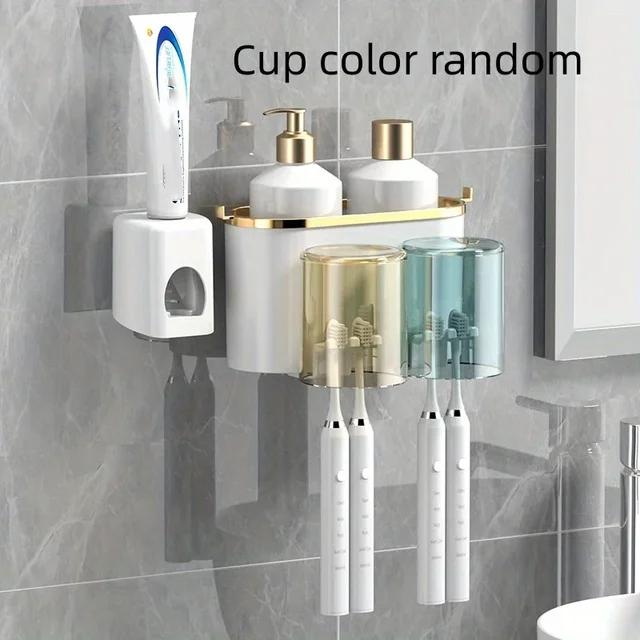 Toothbrush Holder With Squeezer Perforation-free Bathroom Shelf Mouthwash Cup Toothbrush Holder