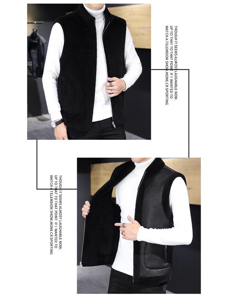 Woodpecker Men's Reversible Fleece and Leather Vest - Autumn/Winter Lambswool Sleeveless Jacket