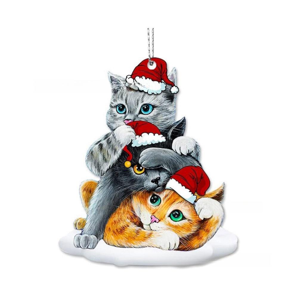 2025 Weihnachts-Kugel-Katzen-Ornament 2D Acryl Lustige Katzen-Ornamente Weihnachtsbaum Katze Hängende Dekorationen Haus Party Weihnachten Deko