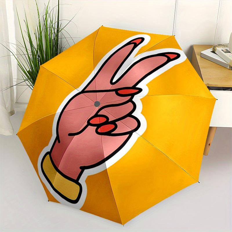 1pc Peace Sign Hand Gesture Folding Umbrella With Excellent UV Protection, 8 Ribs Casual Durable Lightweight Portable Travelling Umbrella Fo