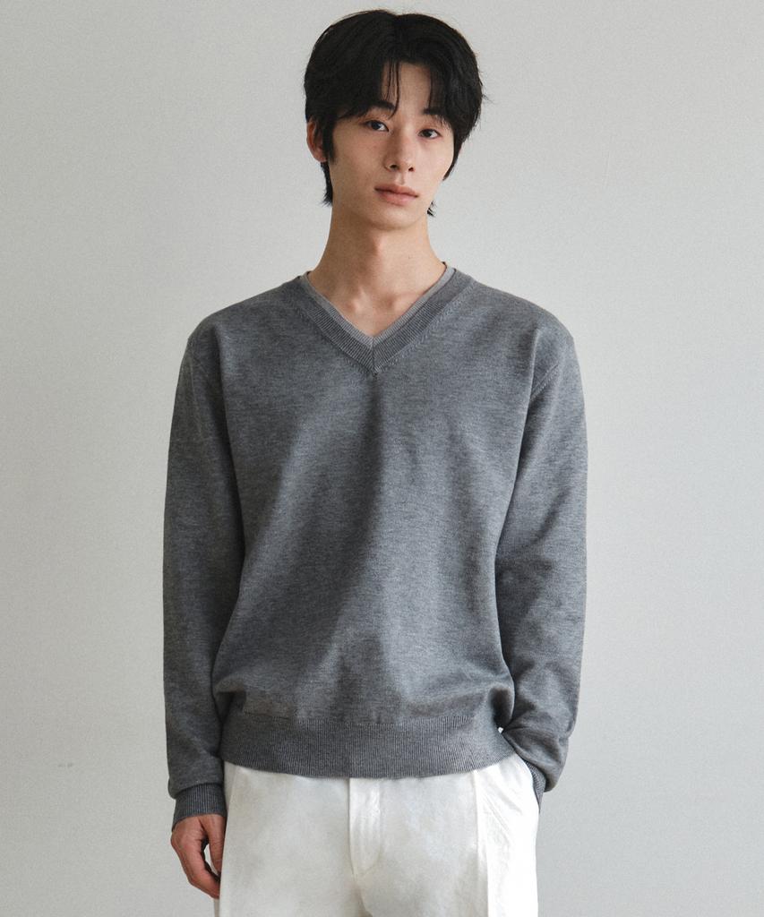 Wednesday Oasis Washable Double Layered V-Neck Knit_Gray(Wc26Kn34)