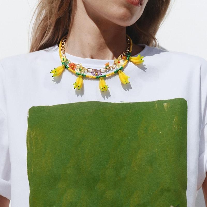 Handgefertigte Perlen Bananenblüte Anhänger Halskette Mehrschichtiger Schmuck Für Frauen Sommer Mode Harzperlen Schichtkette