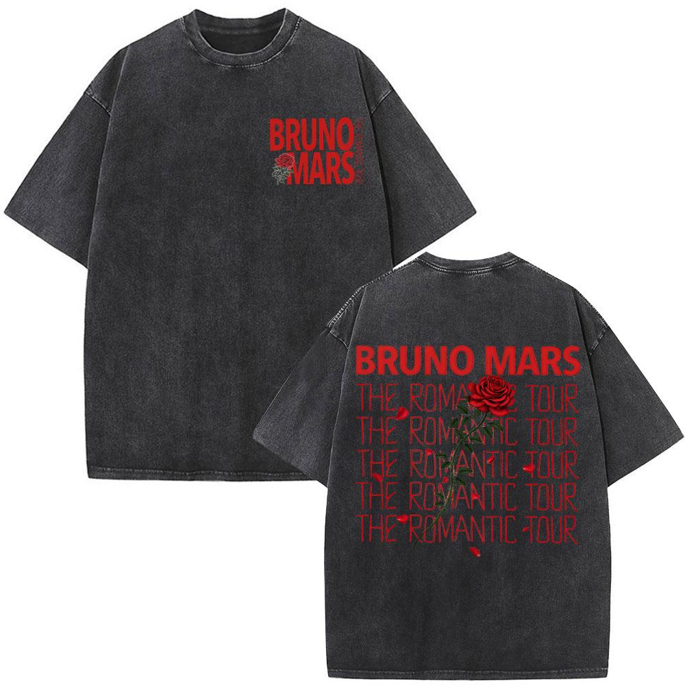 Bruno Mars The RoUnisextic Tour Print Vintage Washed Tshirt Unisex Women Fashion ONeck Cotton Loose Casual Gothic Punk Tshirts