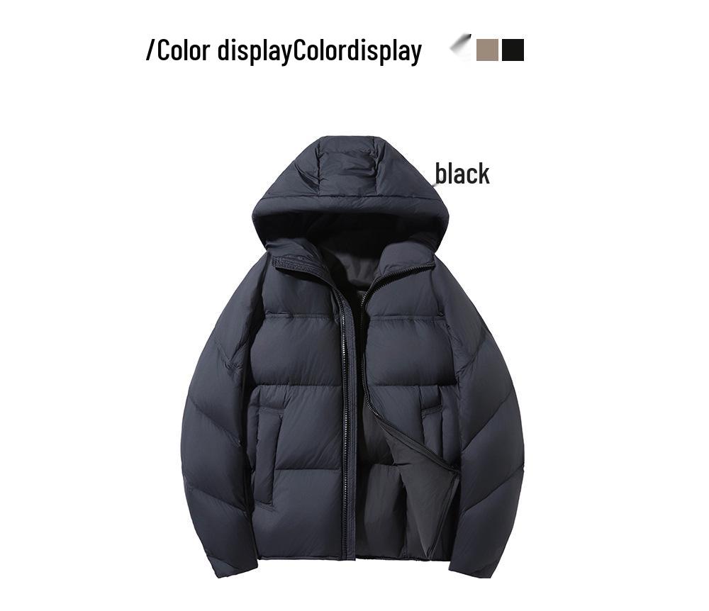 Men's Windproof Hooded White Duck Down Puffer Jacket - Thick, Warm, Casual Winter Outerwear