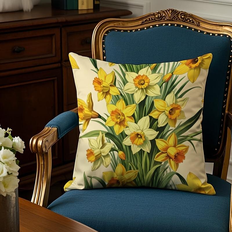 VIKAMA Yellow Daffodil Sofa Pillow Cover Spring Home Decor Cushion Cover for Living Room Bedroom Mothers Day Gift