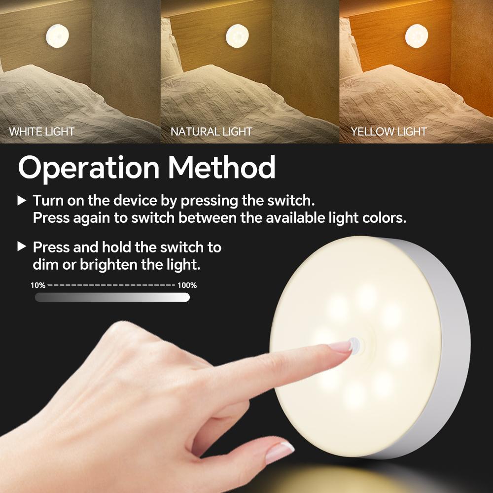 1/3/6pcs Wireless Dimmable LED Night Light for Under Cabinet Lighting, 3 Color Temps Rechargeable Closet Lamp for Wardrobe Stair