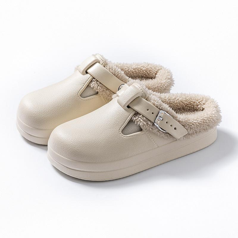Waterproof cotton slippers Home autumn and winter velvet cotton shoes Indoor and outdoor cotton towing belt buckle Warm platform shoes